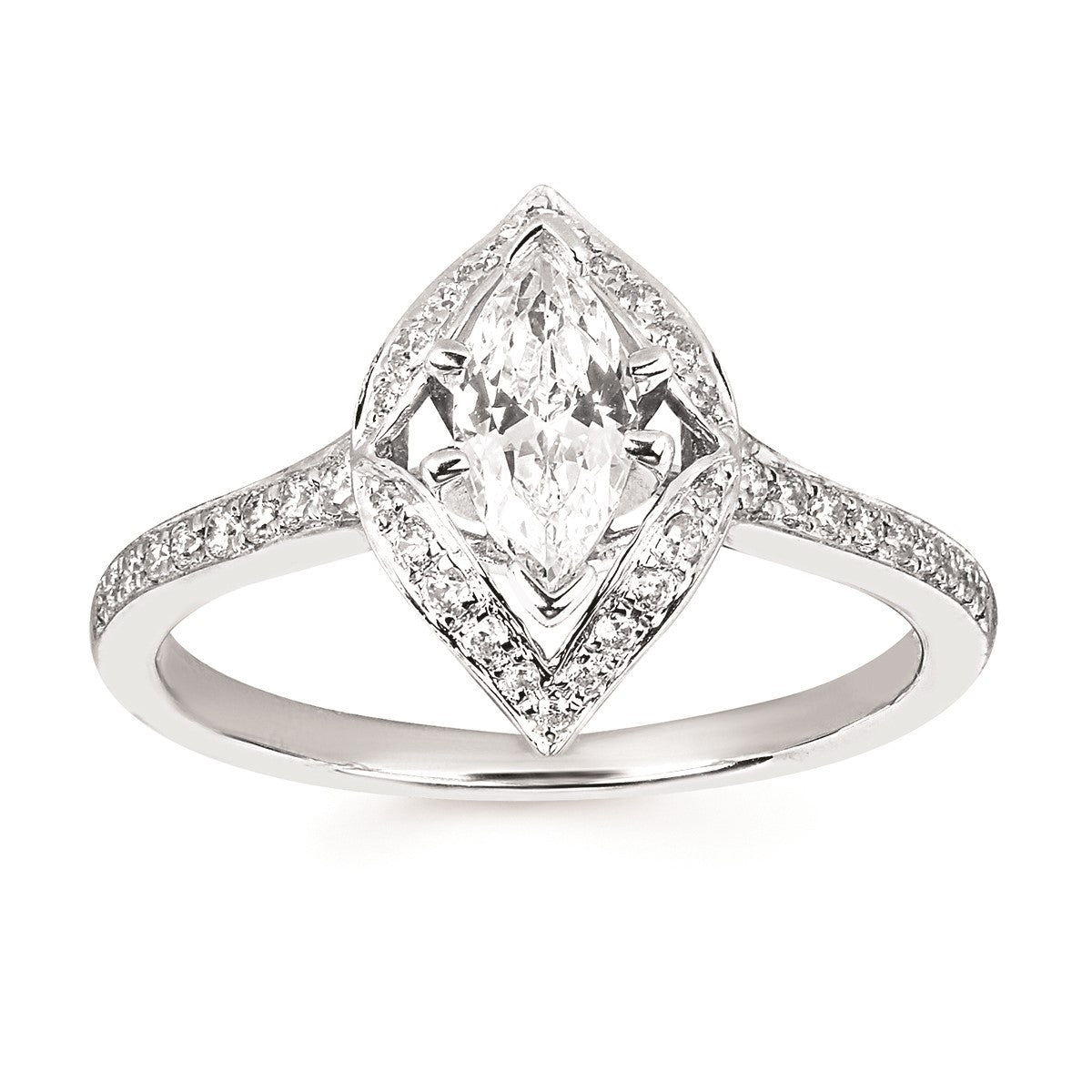 14K White Gold Marquise Diamond Halo Forever Elegant Ring (Semi-Mount)