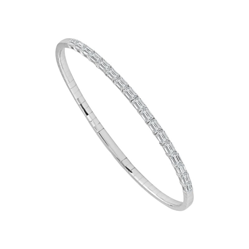 14K White Gold Emerald Cut Diamond Flex Bracelet