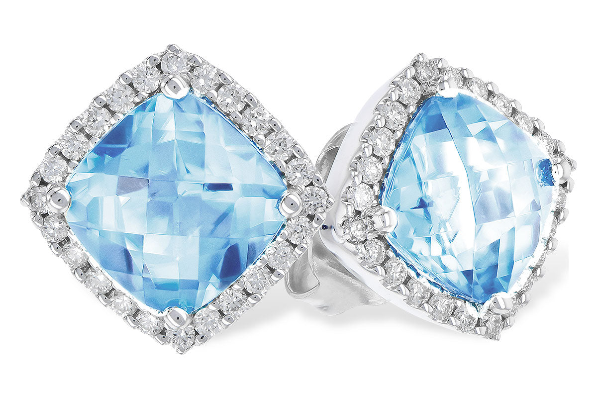 14KT Gold Cushion Cut Aquamarine Stud Earrings