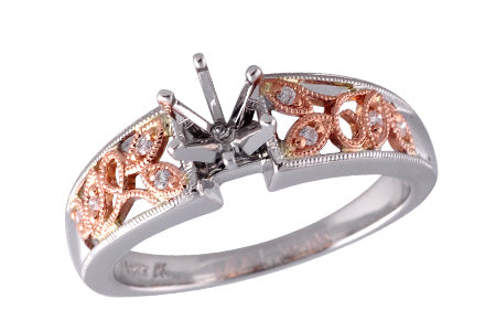 14K Two Tone Floral Inpsired Engagement Ring (Semi-Mount)