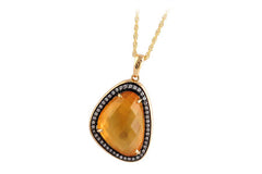 14K 11.20CT Citrine Gemstone Necklace with Diamond Accents