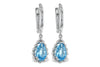 14K White Gold Pear Shape Blue Topaz Dangle Earrings