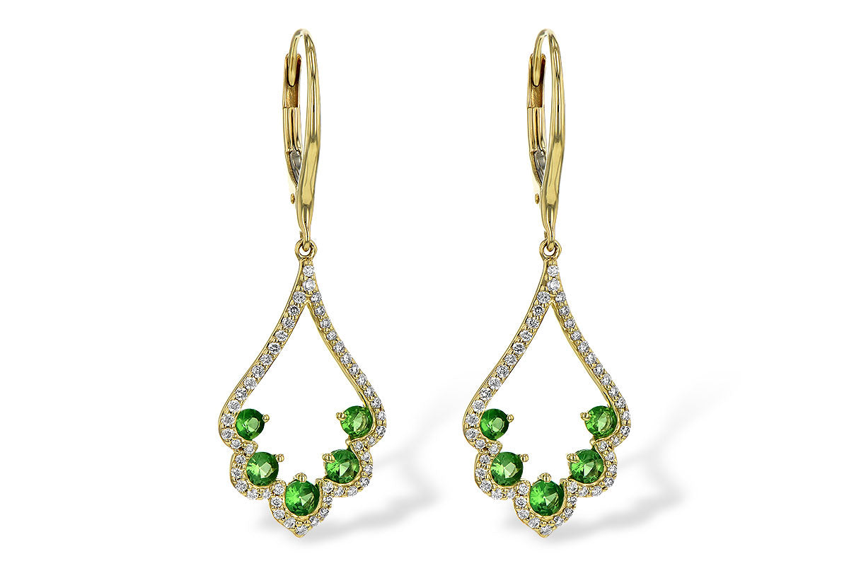 14KT Yellow Gold Green Garnet Leverback Earrings