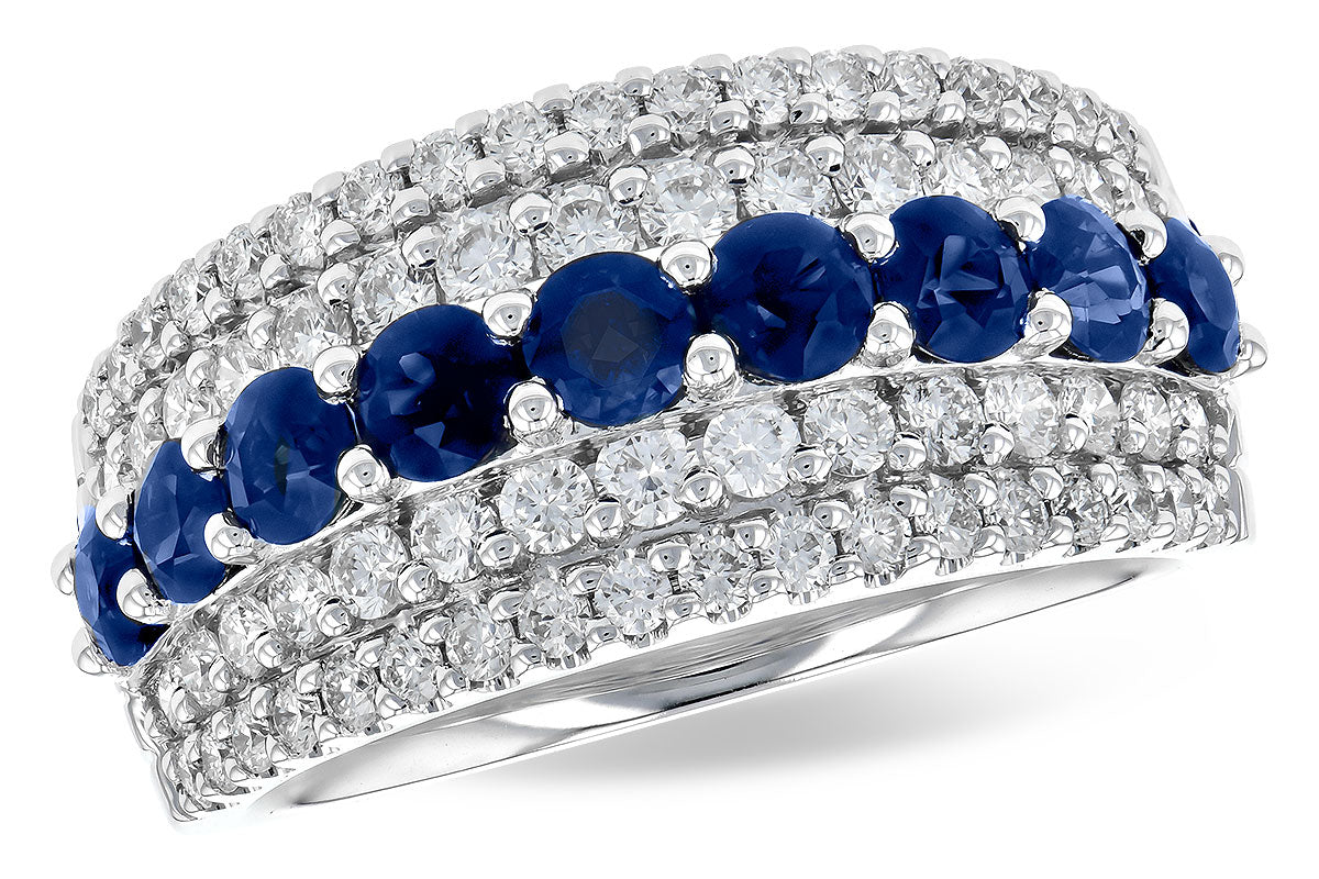 14KT Gold Ladies Five Row Blue Sapphire with Diamond Ring