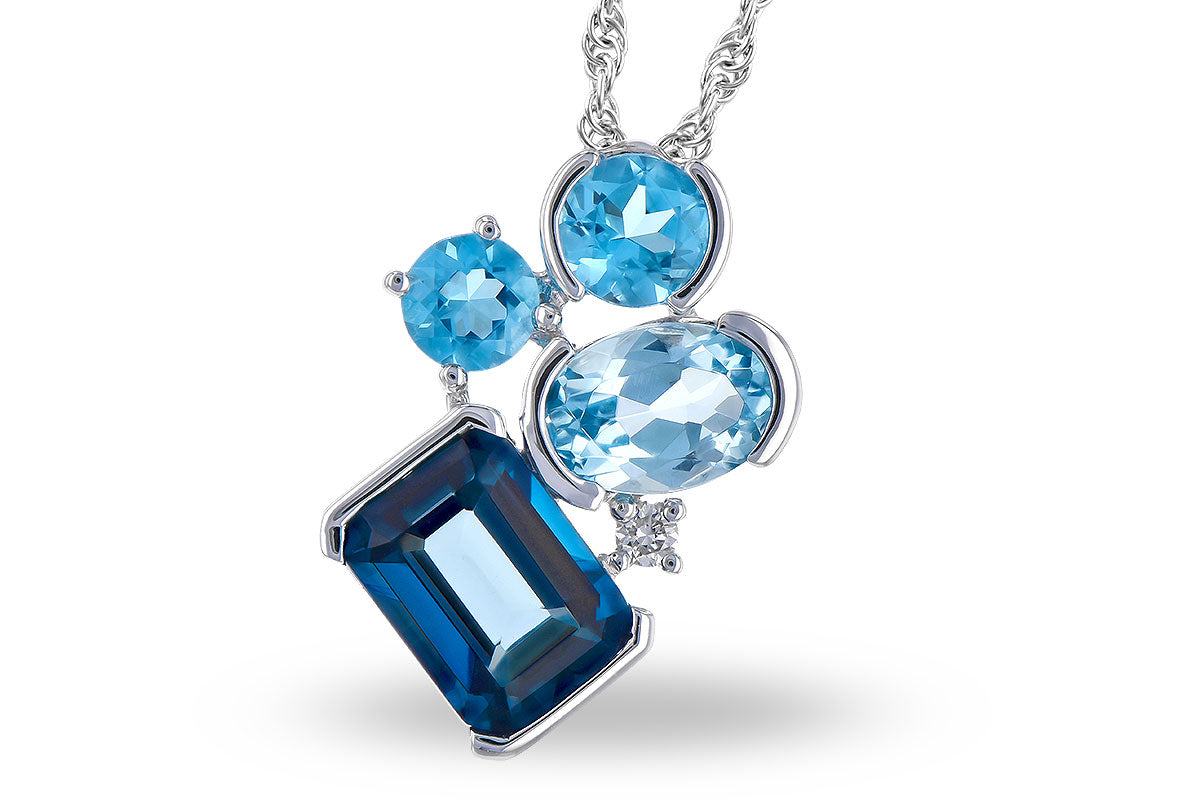 Blue Topaz Gemstone Cluster Necklace in 14K Gold
