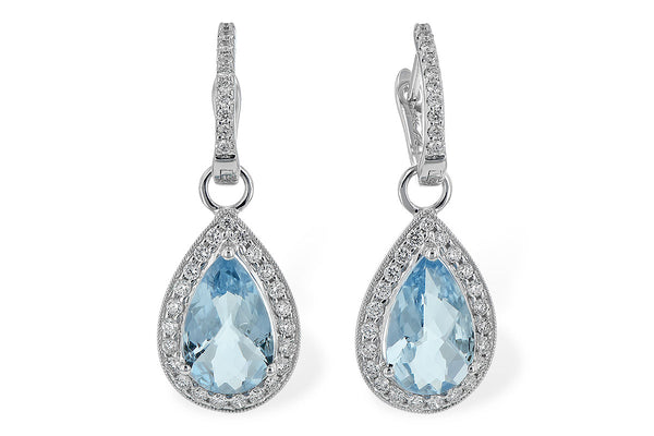14KT Pear Shape Aquamarine & Diamond Dangle Earrings