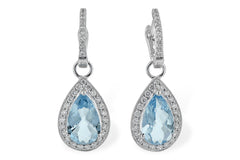 14KT Pear Shape Aquamarine & Diamond Dangle Earrings
