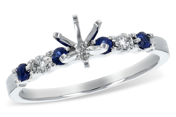 14KT Gold Semi-Mount Engagement Ring with Alternating Sapphires and Diamonds