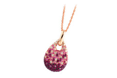14K Rose Gold Pink Sapphire with Diamond Pave Necklace