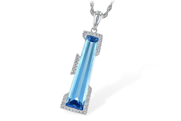 Geometric 14K White Gold Blue Topaz Necklace with Pave Diamonds