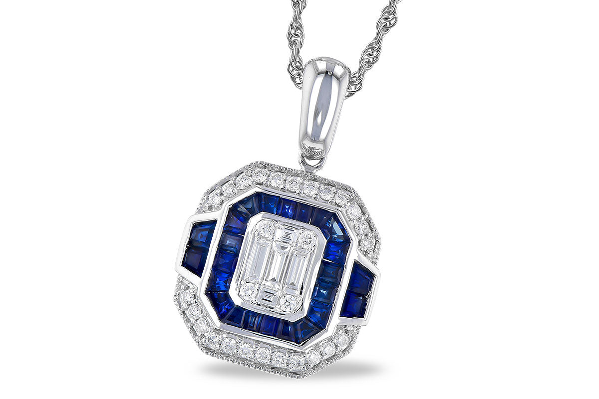 14KT White Gold Art Deco Pendant with Blue Sapphires