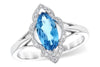 14K Gold Marquise Blue Topaz Ring with Vintage Halo