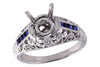 Vintage Inspired Blue Sapphire Accented Engagement Ring in 14K