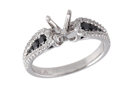 14KT Gold Semi-Mount Engagement Ring with Black Diamonds