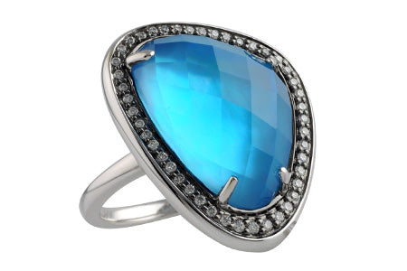 14K Freeform Blue Topaz Ring with Diamonds