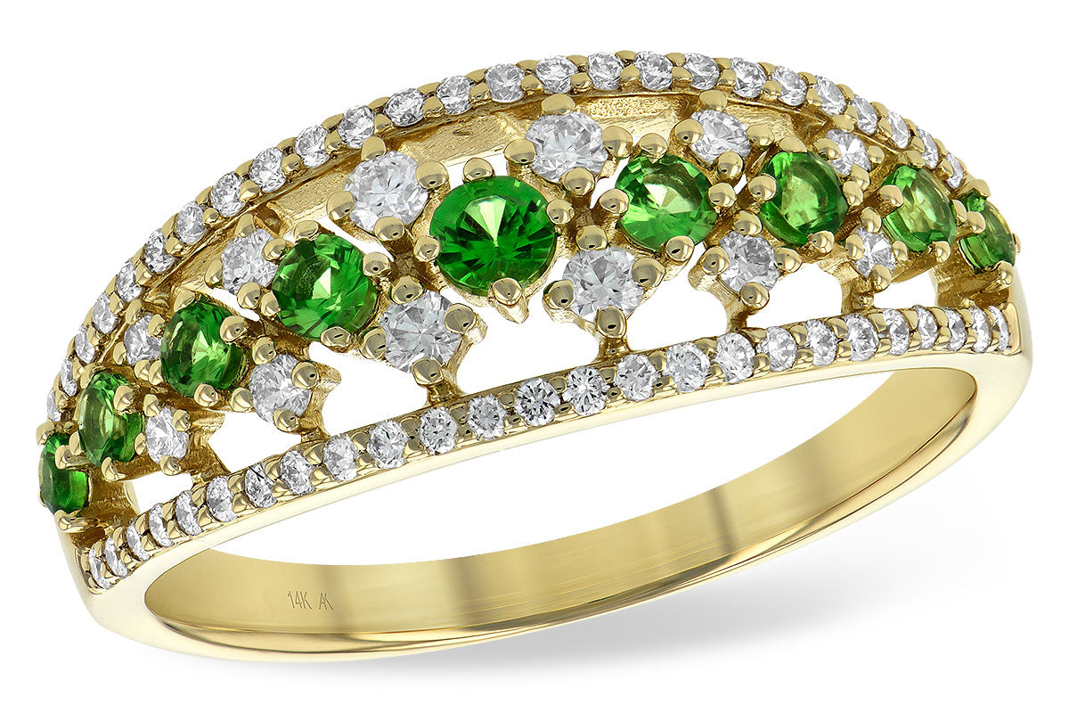 14K Yellow Gold Green Garnet with Diamond Fashion Ring