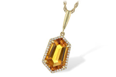 14KT Yellow Gold Citrine Necklace with Diamond Halo