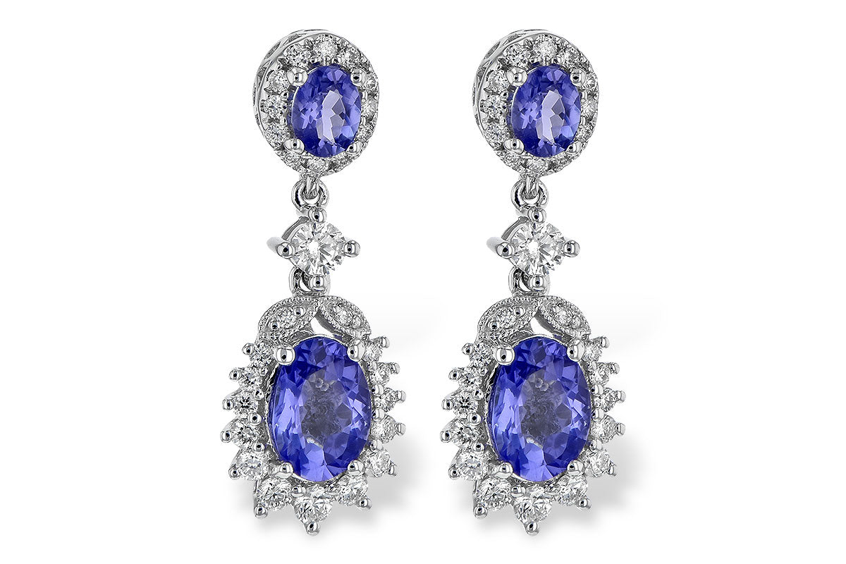14K White Gold Oval Tanzanite and Diamond Dangle Earrings