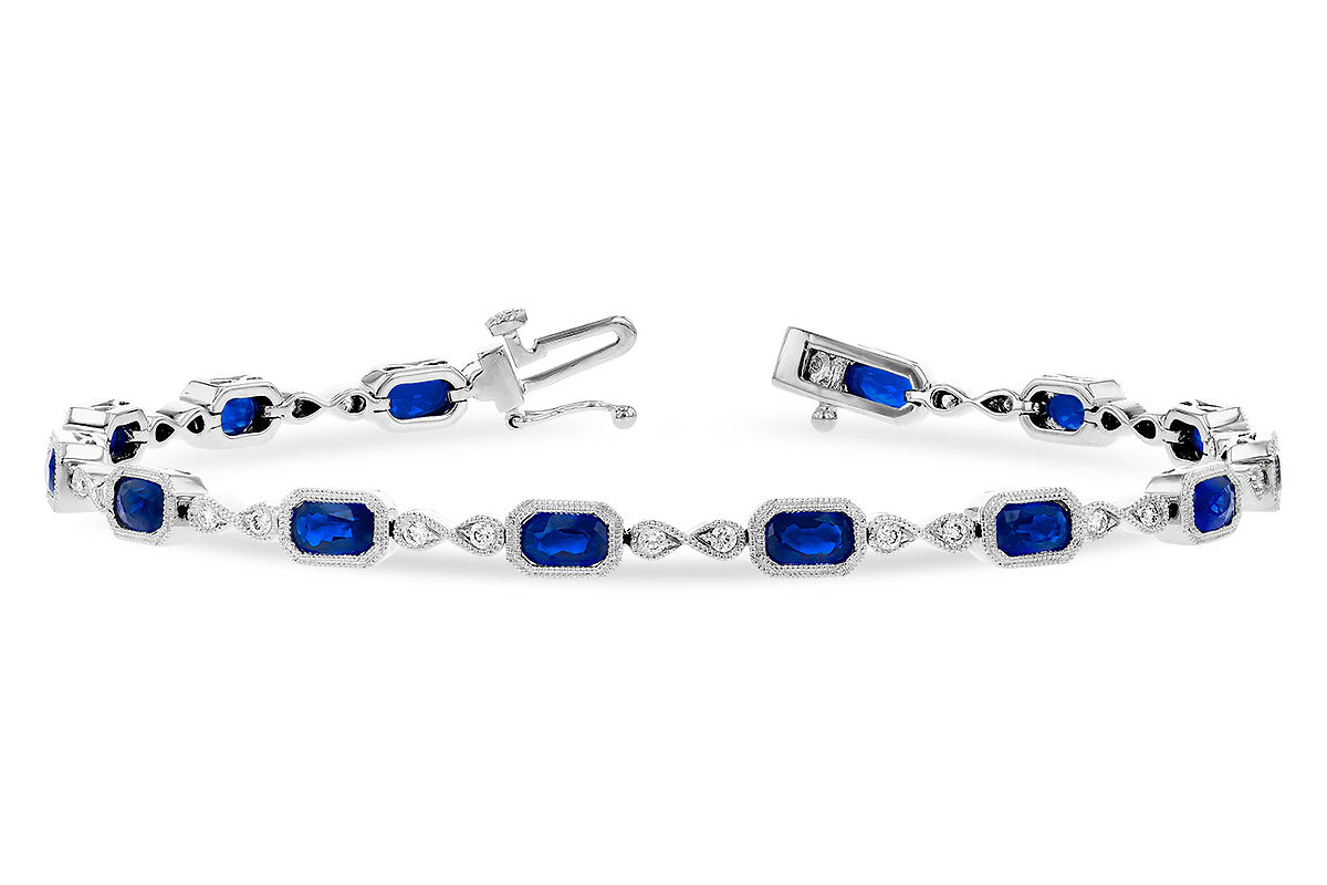 14K White Gold Blue Sapphire Tennis Style Bracelet