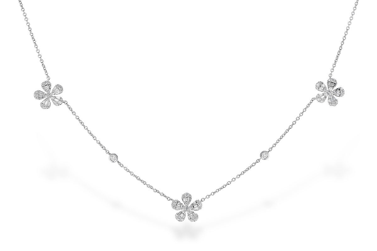 14KT Baguette Flower Diamond Station Necklace