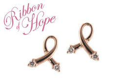 14KT Rose Gold Ribbon of Hope Earrings with Diamonds