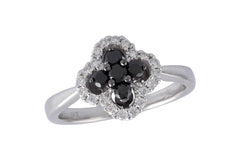 14K White Gold Black Diamond Halo Fashion Ring
