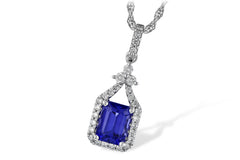 14K Emerald Cut Tanzanite Necklace with Diamond Accents