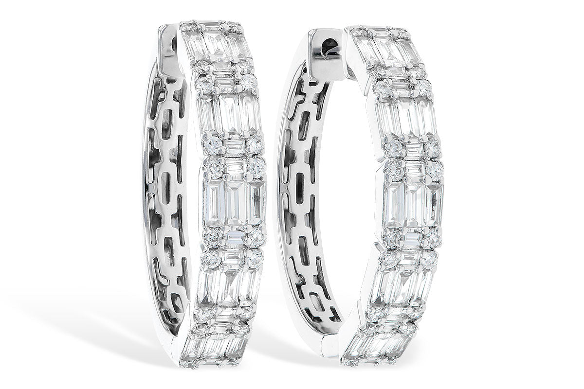 Baguette Diamond Hoops 14K White Gold