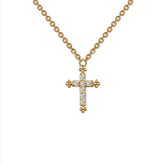 SS Y/G Plate Sim Dia Small Dia Cross Necklace.