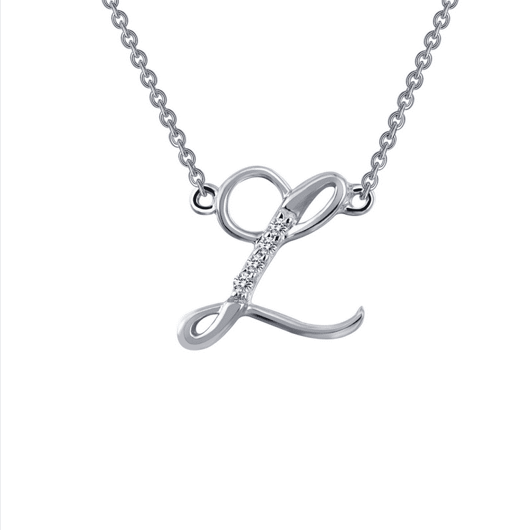 SS Sim Dia Initial L Necklace.