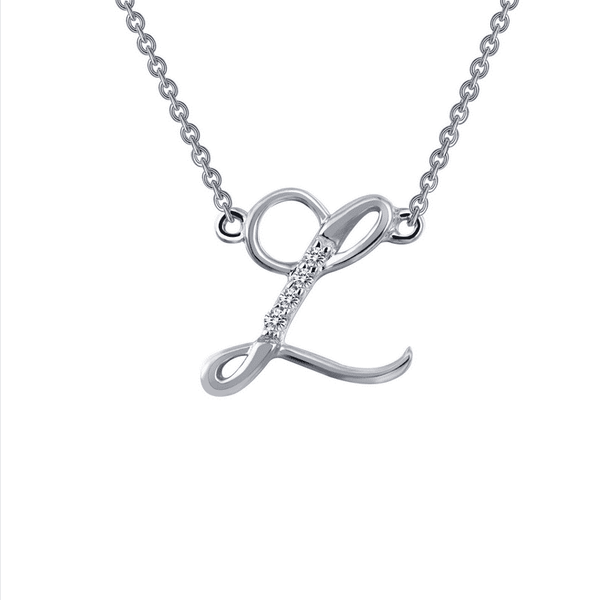 SS Sim Dia Initial L Necklace.