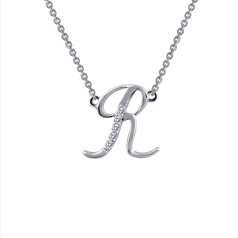 Sterling Silver Simulated Diamond Initial R Necklace