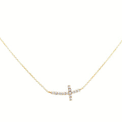 SS Y/G Plate Sim Dia Small Dia Cross Curved Necklace.