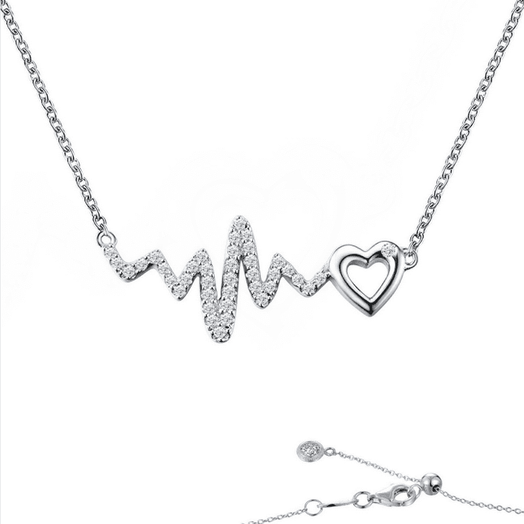 SS Heart + Heartbeat Sim. Dia Necklace.