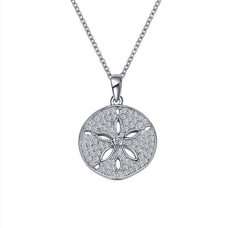 Sterling Silver Sand Dollar Simulated Diamond Necklace