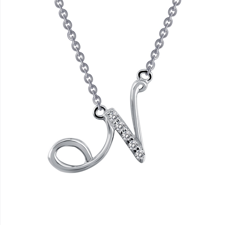 Sterling Silver Simulated Diamond Initial N Necklace