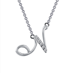 Sterling Silver Simulated Diamond Initial N Necklace