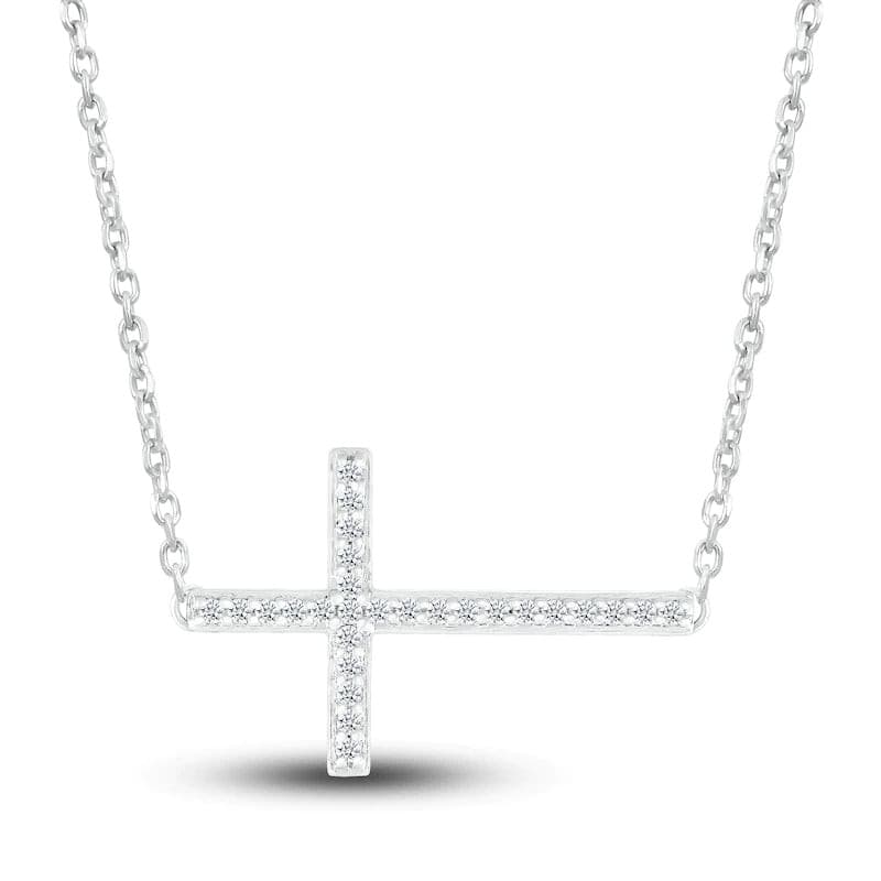 SS Sideways Cross Sim Dia Necklace.