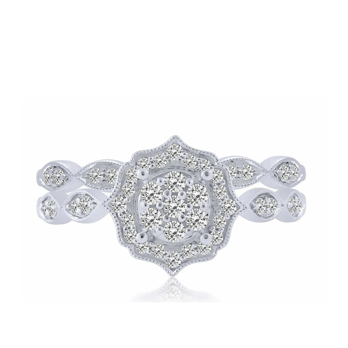 10K White Gold Diamond Cluster Engagement Ring Set