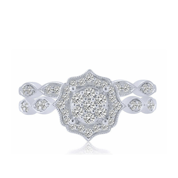 10K White Gold Diamond Cluster Engagement Ring Set