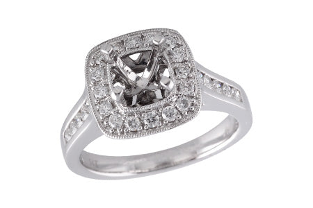 14KT Gold Semi-Mount Engagement Ring Milgrain Square Halo