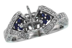 White Gold Engagement Ring (Semi-Mount) with Diamonds & Sapphires