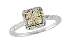14K Gold Yellow Diamond Square Halo Fashion Ring