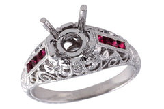 14KT Semi-Mount Engagement with Rubies & Diamonds