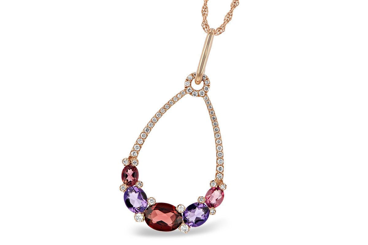 14KT Rose Gold Amethyst, Garnet, and Diamond Necklace