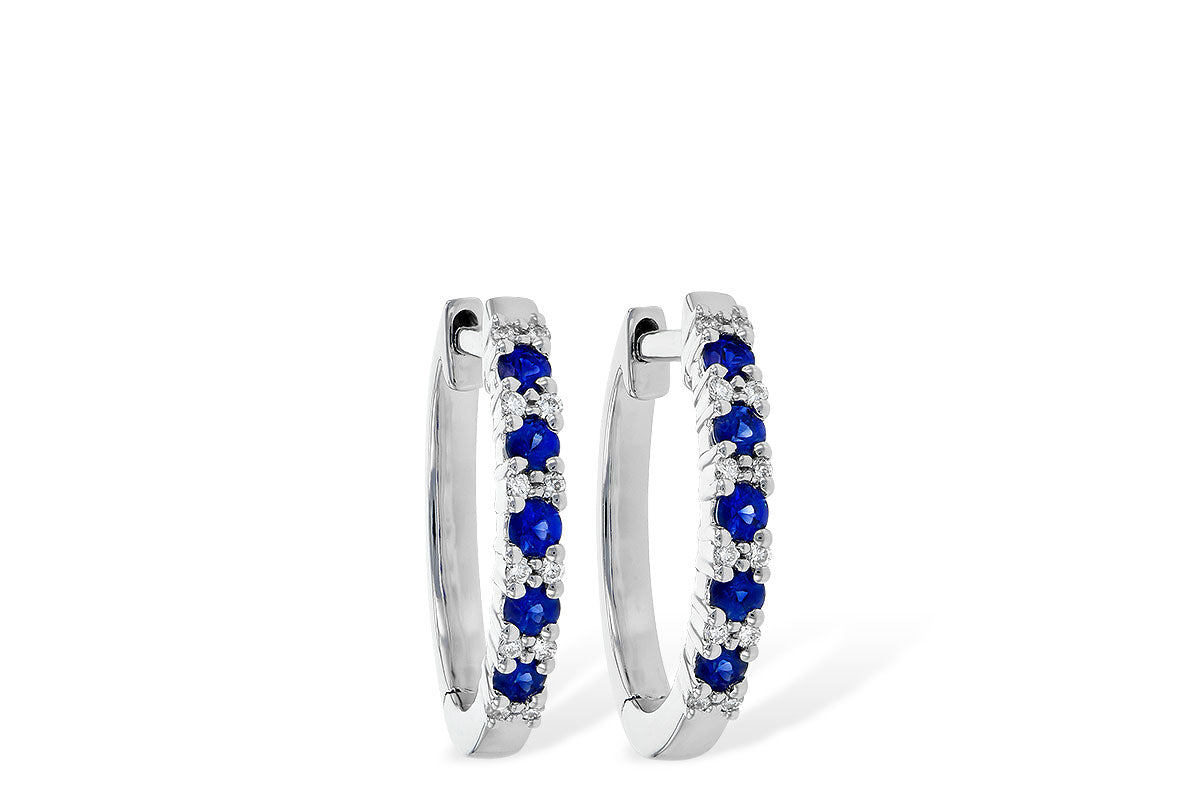 14K Blue Sapphire and Diamond Hoops