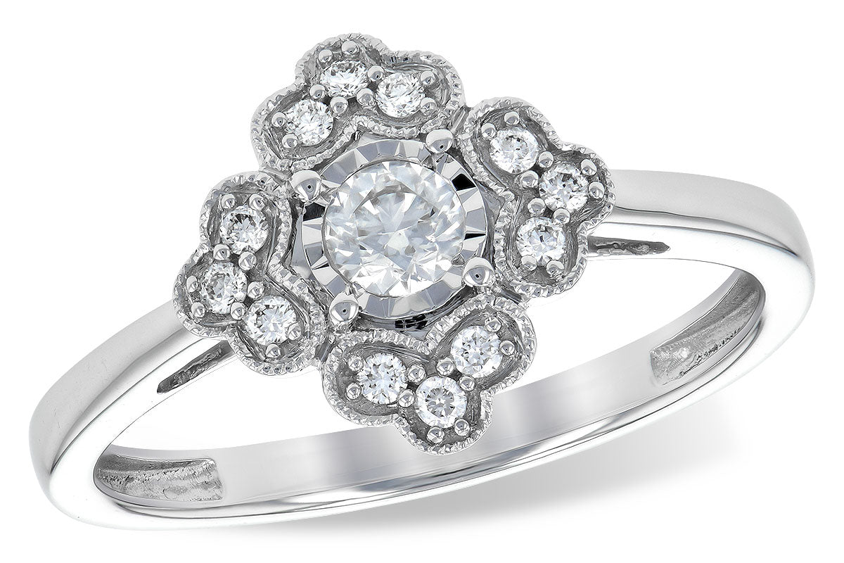 14K Gold Diamond Halo Floral Inspired Ring