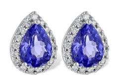 14K Pear Shape Tanzanite Stud Earrings with Diamonds
