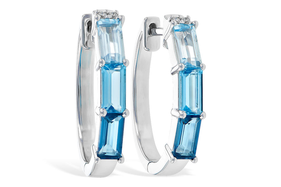 14K Gold Ombre Baguette Blue Topaz Earrings