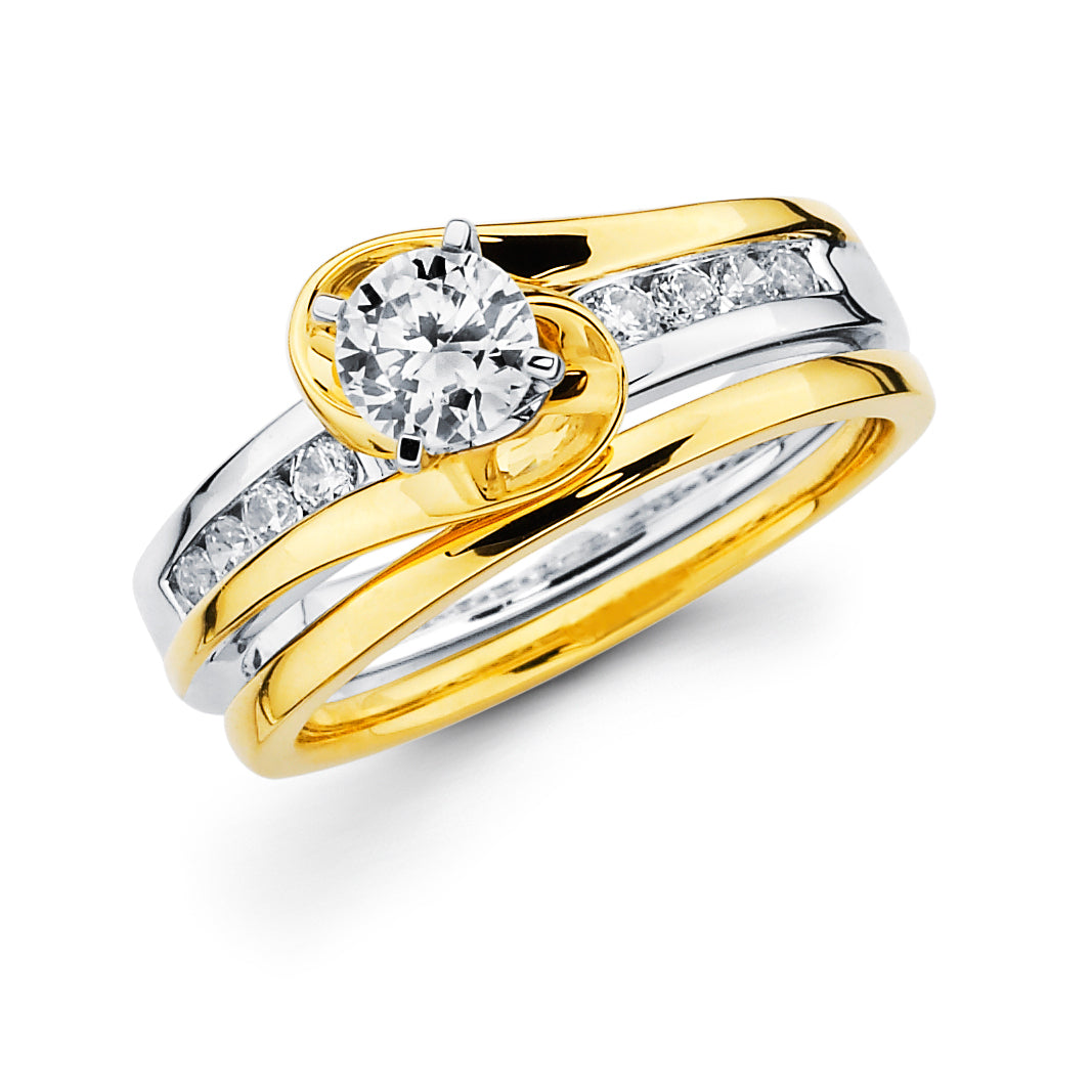 Modern Bridal: 1/4 Ctw. Diamond Semi Mount shown with 1/2 Ct. Round Center Diamond in 14K Two Tone Gold